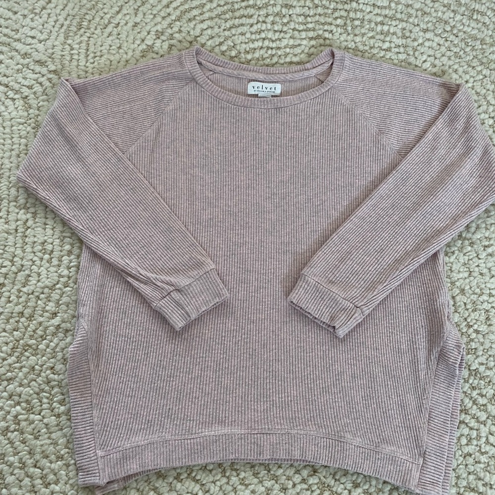 Velvet by Graham and Spencer soft knit  ribbed pink sweater